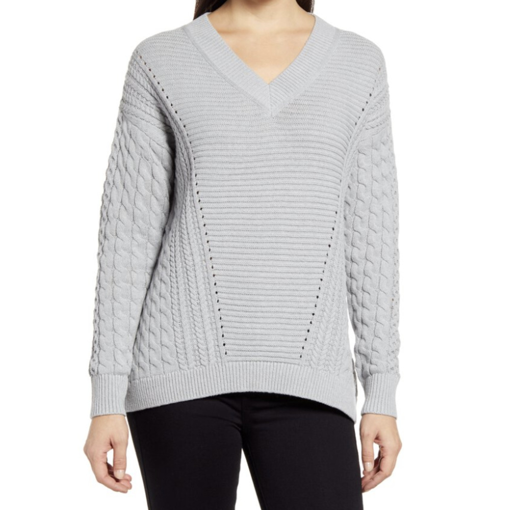 Caslon Cable V-Neck Sweater​​​​​​​​​​​​